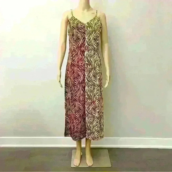 Two  tones Animal prints adjustable spaghetti straps V-neck cami midi-maxi dress - Picture 1 of 11